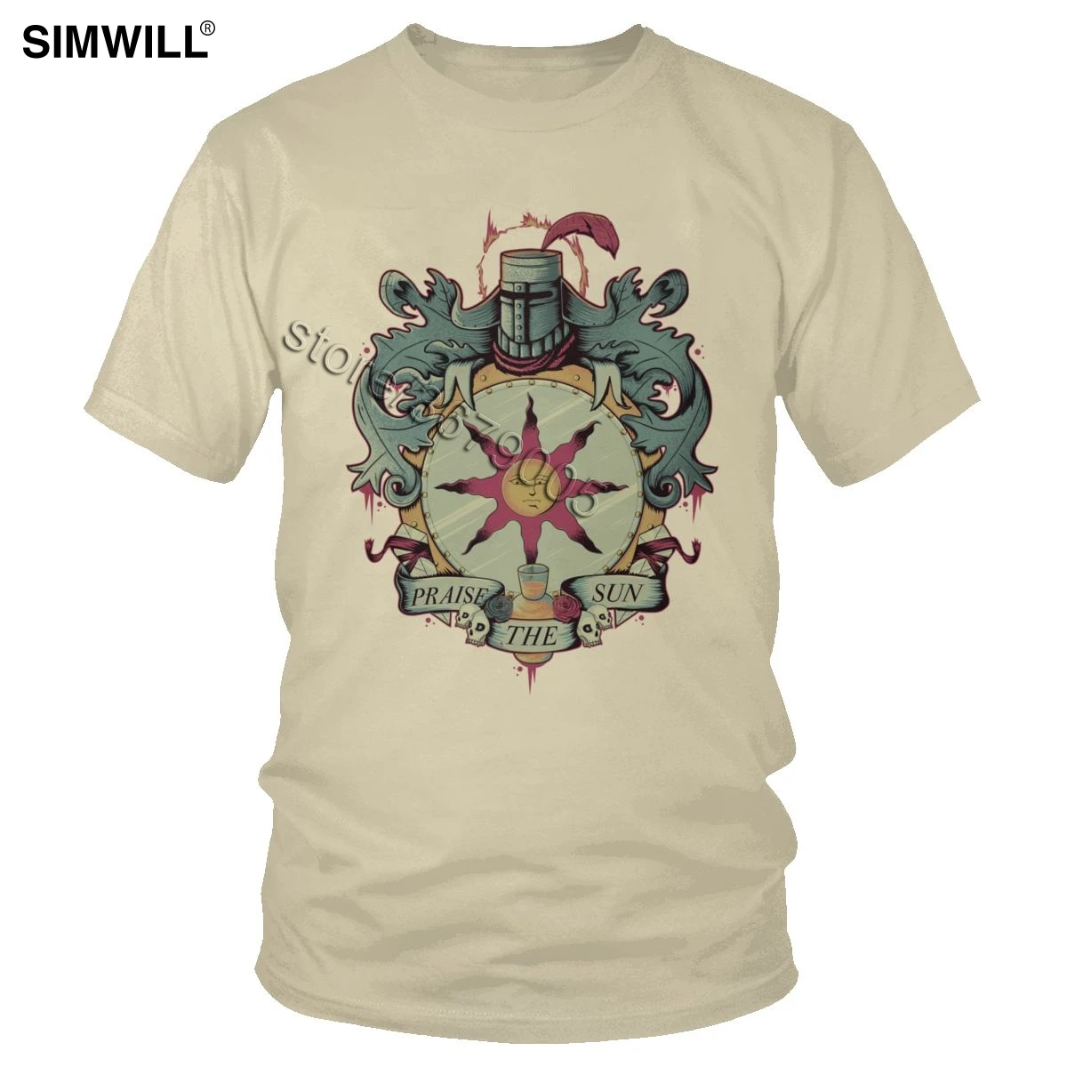 Vintage Praise The Sun T Shirt Men Cotton Dark Souls T-shirt Video Game Tee Short Sleeve O-neck Casual Summer Slim Fit Tops Gift - Цвет: Хаки