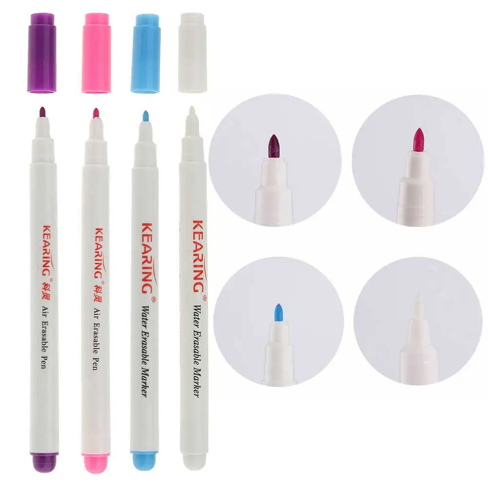 Pack of 4 Water Erasable Marking Soluble Pens Air Erasable Pen Auto Vanishing Pens Fabric Marker for Sewing Blue White Purple