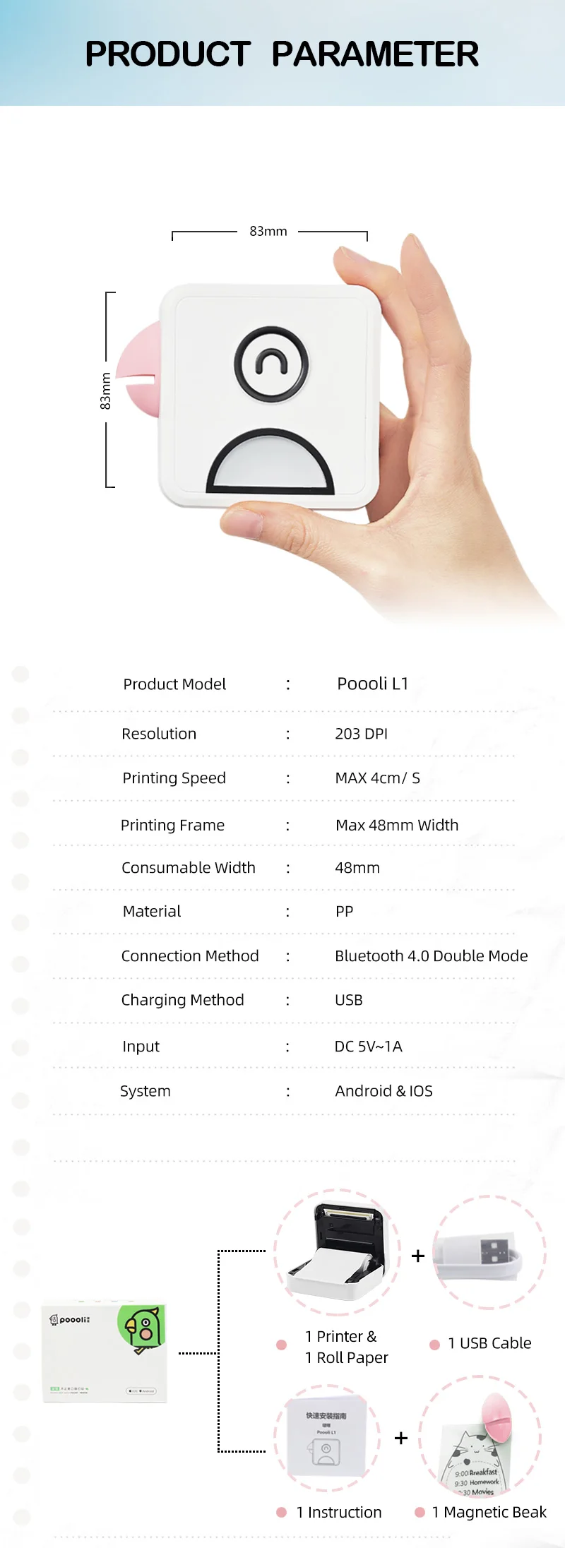 Poooli L1 Mobile Pocket Portable Mini Photo Printer