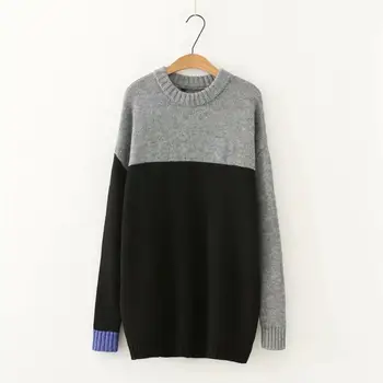 

Plus size patchwork wool women loose O-neck sweaters 2020 new winter casual ladies knitted pullover tops female soft