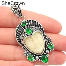 57x26 мм Классический богини Белый Уход за кожей лица зеленый изумруд SheCrown женские подарок серебряный кулон
