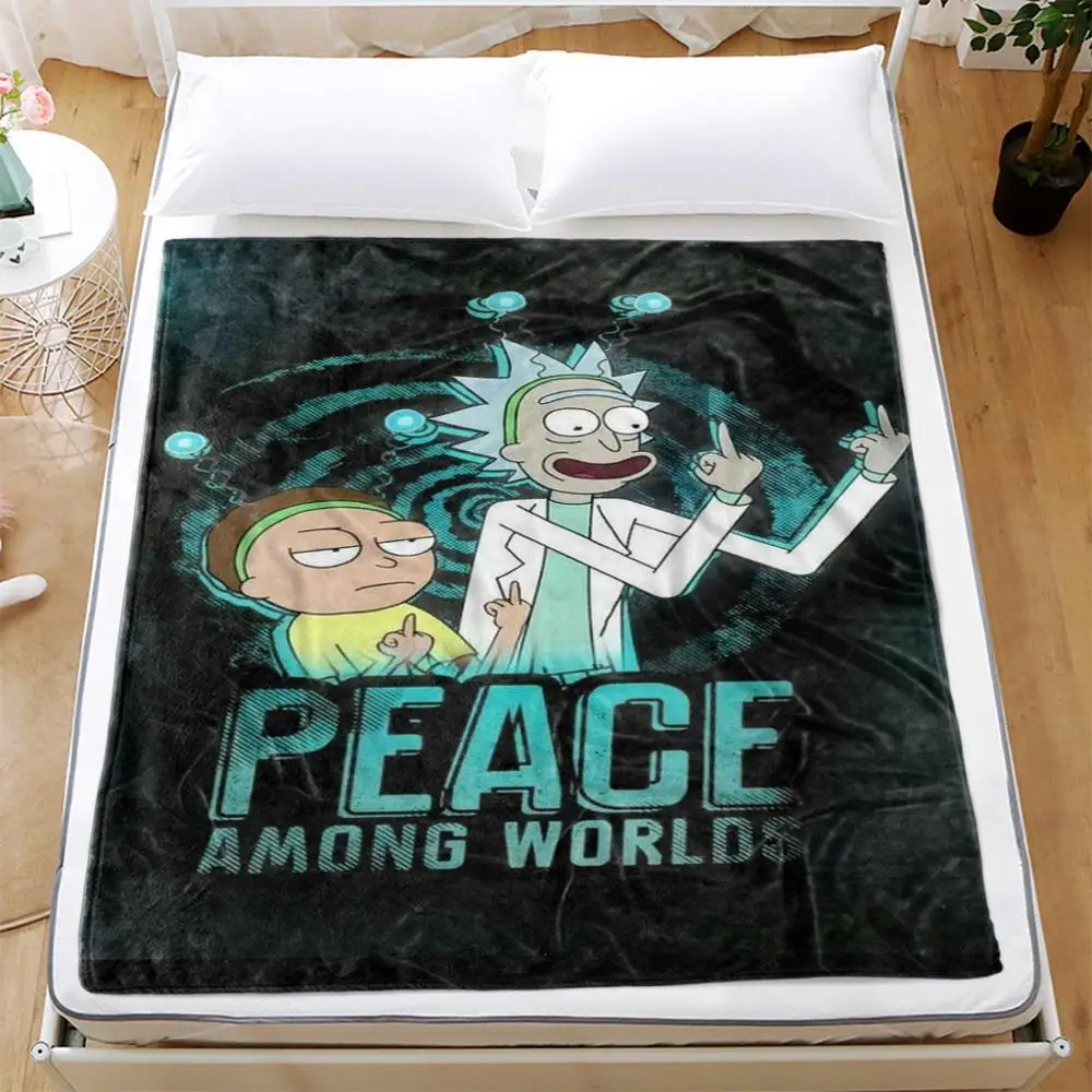 

Cartoon Print Rick and Morty Skin-Friendly Warm Flannel Blanket for Bed Sofa Office Thick Velvet Coral Fleece Portable Travel