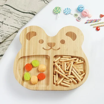 

Wooden Baby Food Dishes Plate Bear Kid Feeding Eating Set Plate Children Baby Servies Tableware Bowl Topper Tray Assiette Enfant