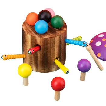 

Mushrooms Wooden Toys kids Catch Worms Game Inserted Blocks Educational Toy For Children Baby Learning Wooden Blocks