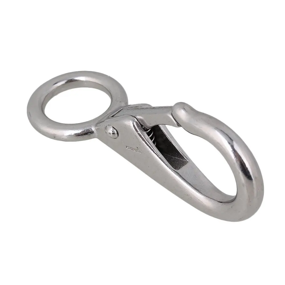 

M5 304 Stainless Steel 73.3mm Silver Carabiner Secure Lock Boat Clip Hook Fixed Eye Hook Link