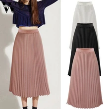 Womail новая летняя женская однотонная плиссированная юбка средней длины с высокой талией, шифоновая повседневная юбка макси, 3 цвета, модная юбка Dec