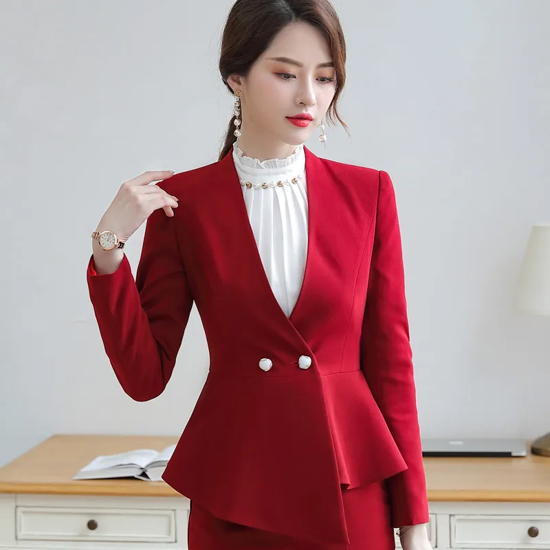 Red blazer Модный женский пиджак в деловом стиле, профессиональная Осенняя Новинка года, приталенная куртка с длинными рукавами для интервью, офисный женский формальный пиджак для работы - Цвет: Red blazer