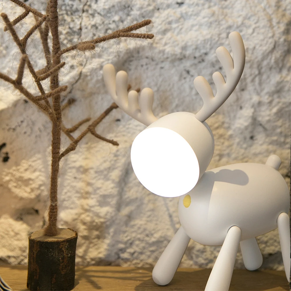 Lâmpada de Mesa Luzes da Noite de Silicone Animal dos Desenhos Animados para Crianças do Presente do Bebê de Cabeceira Recarregável Veados Regulável Levou Quarto 1w Usb 3 Dos Desenhos Animados Para Crianças Crianças Do