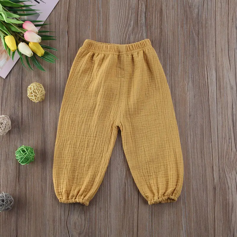 Baby Pants Wrinkled Cotton Vintage Bloomers Trousers Legging Solid Pants 6M-4T Toddler Infant Child Girls Boy Pants