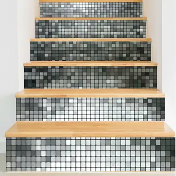 

6Pcs/set Mosaic Wall Stair Stickers Waterproof PVC Self Adhesive Stair Stickers Wallpaper Art Home Decor 18x100cm/7x39inch