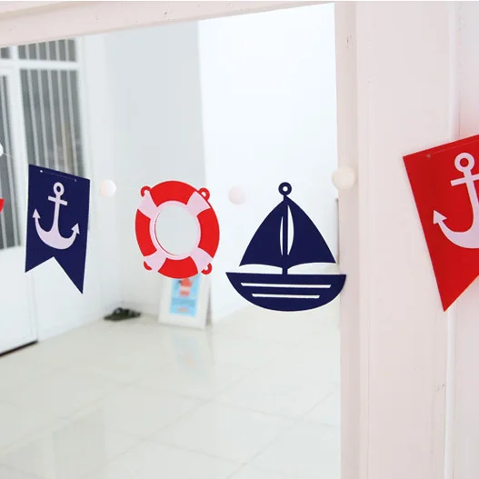 Nautical Banner Mediterranean Anchors Steering Wheels Sailboat Pennant Garland for Home Garden Baby Shower Birthday Party Decor
