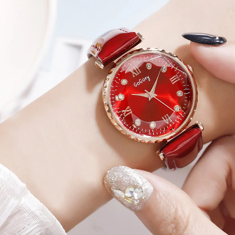 

Women Quartz Watch with Glass Mirror PU Strap for Daily Official Business LL@17