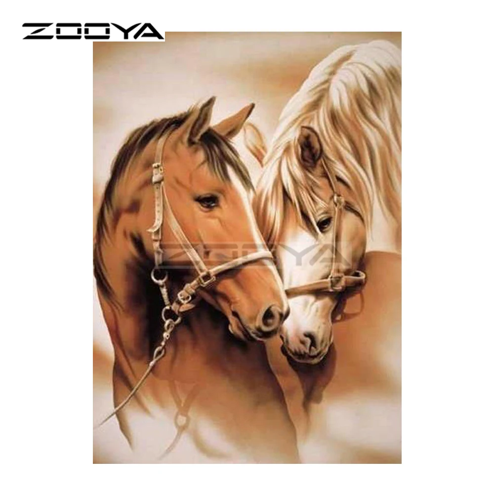 BK274A-1 ZOOYA 5D DIY Алмазная вышивка коричневая пара лошадь Алмазная вышивка крестиком полностью квадратные Стразы мозаичное украшение BK274 - Цвет: BK274A-1
