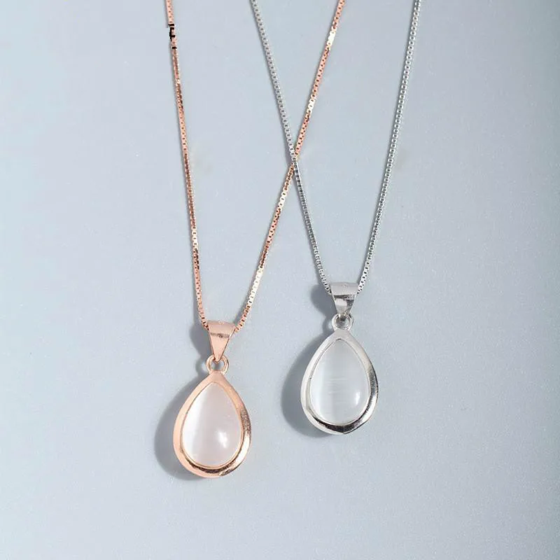 

Drop Opal Necklaces & Pendants Real 925 Sterling Silver Necklace For Women Fashion Rose Gold Box Chain Fine Jewelry 925-324