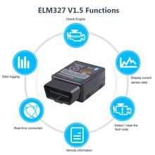  Elm327 Bluetooth OBD2 V1.5 Elm 327 V 1.5 OBD 2 Car Diagnostic-Tool Scanner Mini Elm-327 OBDII Adapter Auto Diagnostic Tool 