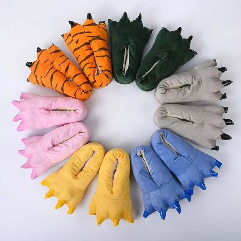 

Dinosaur plush warm cotton slippers anime cosplay adult children parent-child home slippers coral fleece paw home slippers.