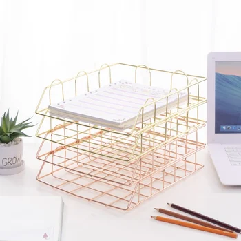 

Nordic Metal Storage Basket Office Desktop Paper Storage Rack Stackable Magazine Basket File Box Organizer