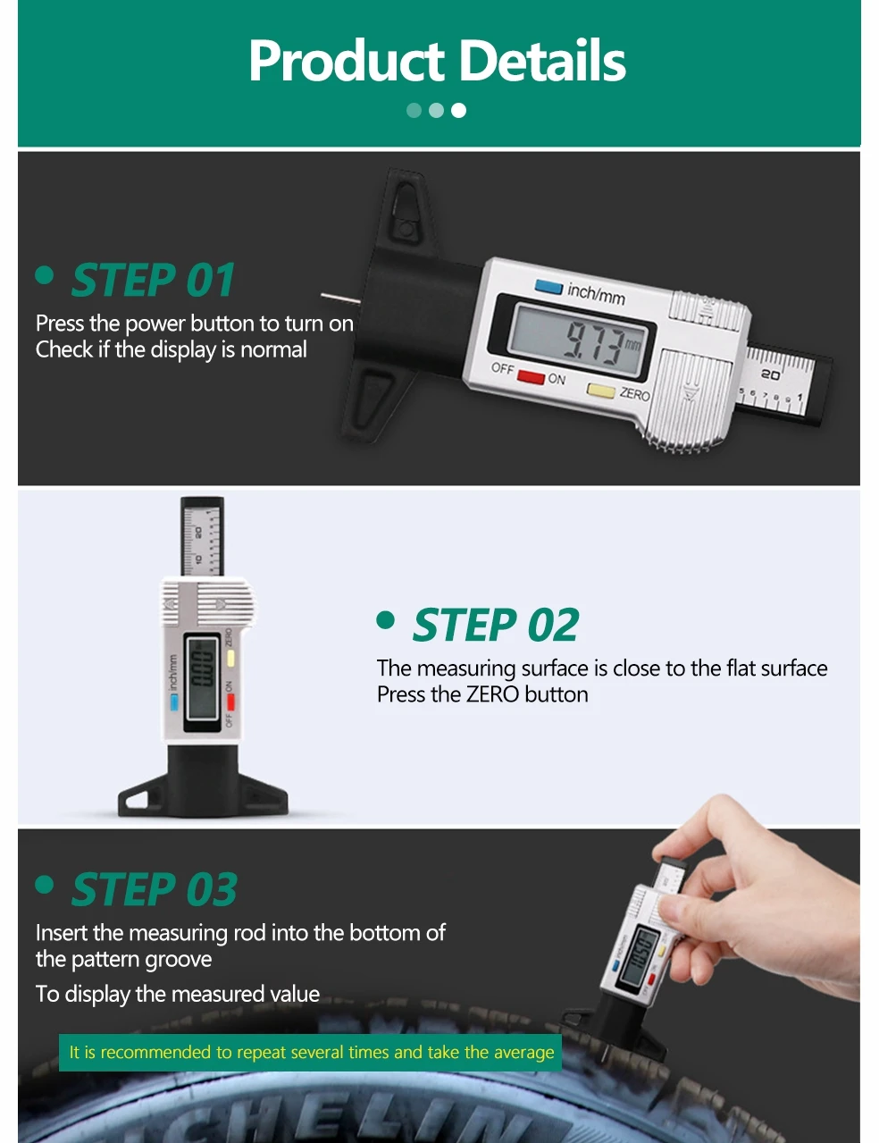 INGBONT Tyre Tire Tread Gauge Precise Car Tire Depth Thickness Meter Detection Bike Motor Truck Check Tester Measuring Tool