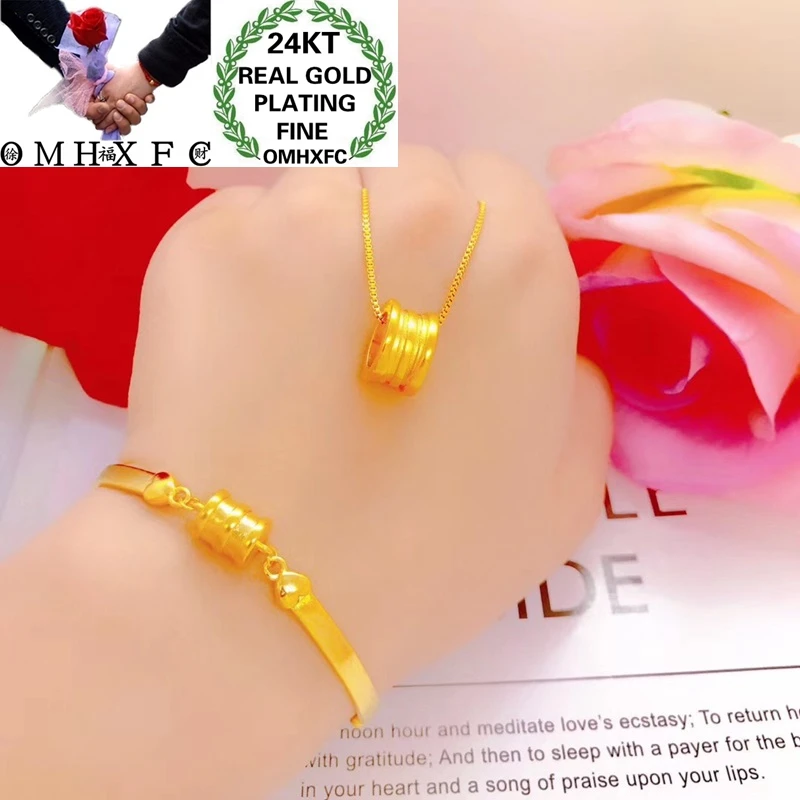 OMHXFC,, YM111, Европейская мода, хит, для женщин, девушек, для вечеринки, дня рождения, свадьбы, подарок, тонкая талия, 24 К, ожерелье+ браслет, ювелирный набор
