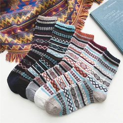 5 Pairs Womens Mens Retro National Style Winter Thermal Socks Warm Soft Wool Thick Nordic Sock Medium Tube Thick Socks Men