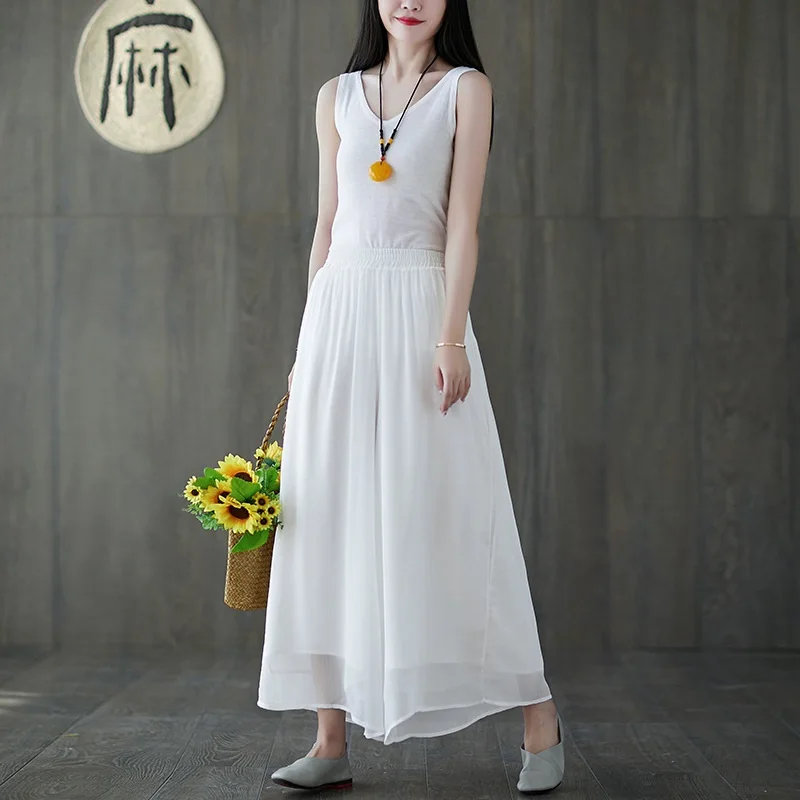 Loose Wide Leg Yoga Pants Women Chinese Style Breathable Chinese Trousers Hanfu Tai Chi Pants For Women 12114