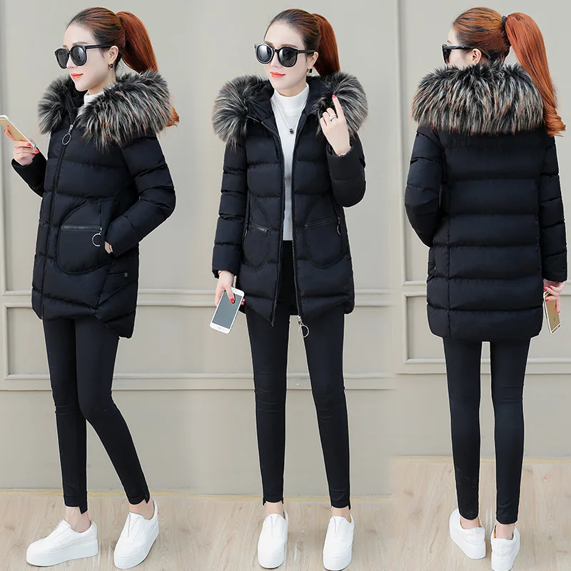 

Large Fur Collar Short-height Cotton-padded Clothes Women's Winter 2019 New Style Fashion Slim Fit Mid-length down Jacket Cotton