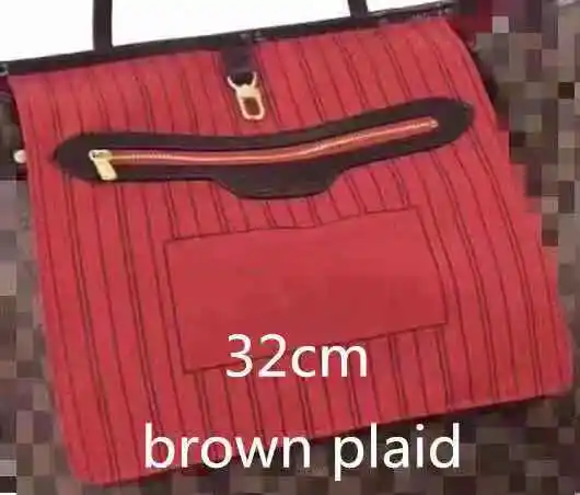 Brown plaid 32cm Отличное качество Neverful сумка женская сумка для покупок роскошный бренд Monogrom Never сумка на плечо холщовая кожа полные сумки мм/г - Цвет: Brown plaid 32cm