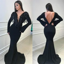 Vestidos de fiesta de noche сексуальное черное вечернее платье Русалочки с глубоким v-образным вырезом длинный замок-молния со стразами Вечерние платья с открытой спиной