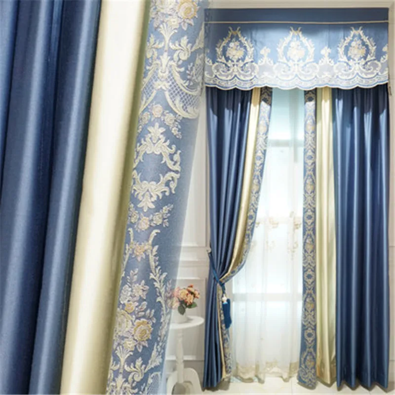 

European luxury embroidered Solid color High Blackout Window curtains for Living Room Royal Custom curtains for Bedroom /Kitchen