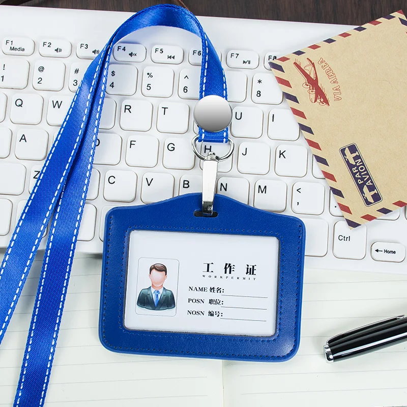 Кожаный ID/IC рабочий держатель для карт, набор шнурков, используется для офисных принадлежностей компании, имя работника, бейдж защита - Цвет: ZPKT-5-A