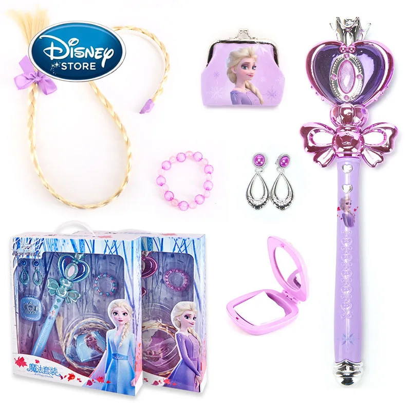 

Disney Children's Crown Hair Accessories Set Frozen Princess Hairpin Earrings Necklace Little Girl Princess Elsa Magic Wand Toy