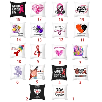 

Polyester Peach Velvet Pillow Case World Cancer Day Letters Ribbon Cushion Cover