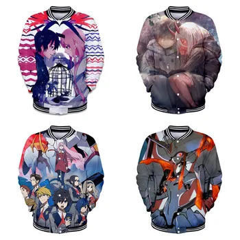 

darling in the franxx ZERO TWO Digital print 3D stand-up collar baseball suit Cosplay Fall Young boy girl fashion Sweatshirts