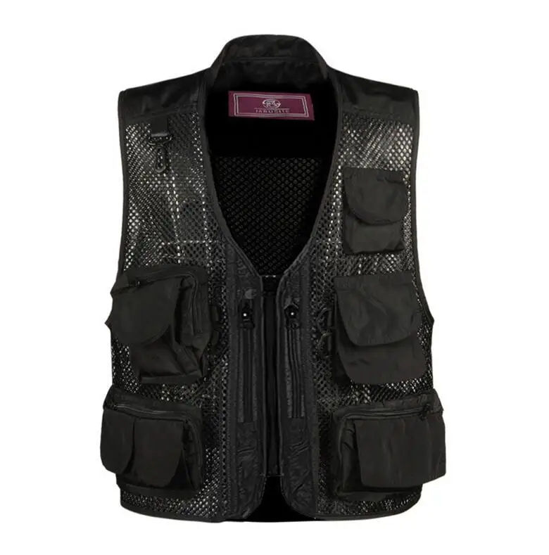 Zipper Black Летняя тактическая камуфляжная сетка жилет мужской дышащий Мульти Карманы Камуфляжный жилет куртка-безрукавка повседневные жилеты - Цвет: Zipper Black