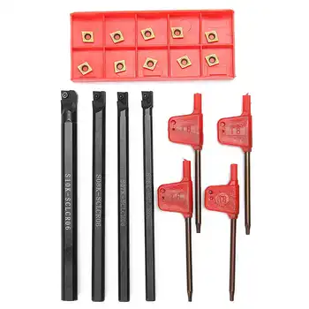 

6/7/8/10mm SCLCR06 Lathe Holder Turning Tool Boring Bar+ T8 Wrenchs + 10 CCMT060204-HM Carbide Inserts Set
