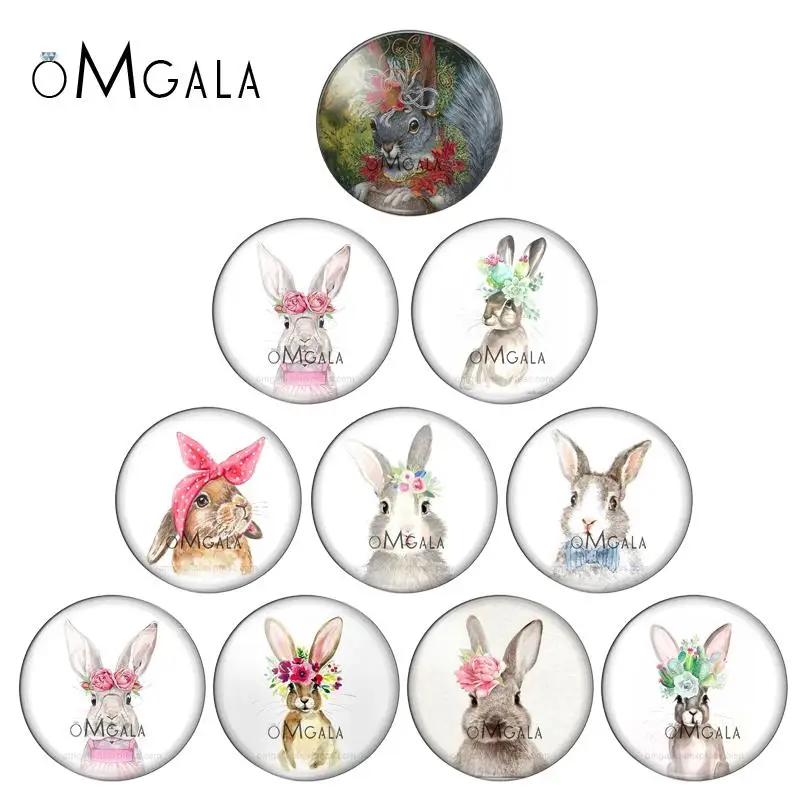 

Happy Easter Day Spring Rabbit egg 10pcs 12mm/18mm/20mm/25mm Round photo demo glass cabochon flat back Making findings