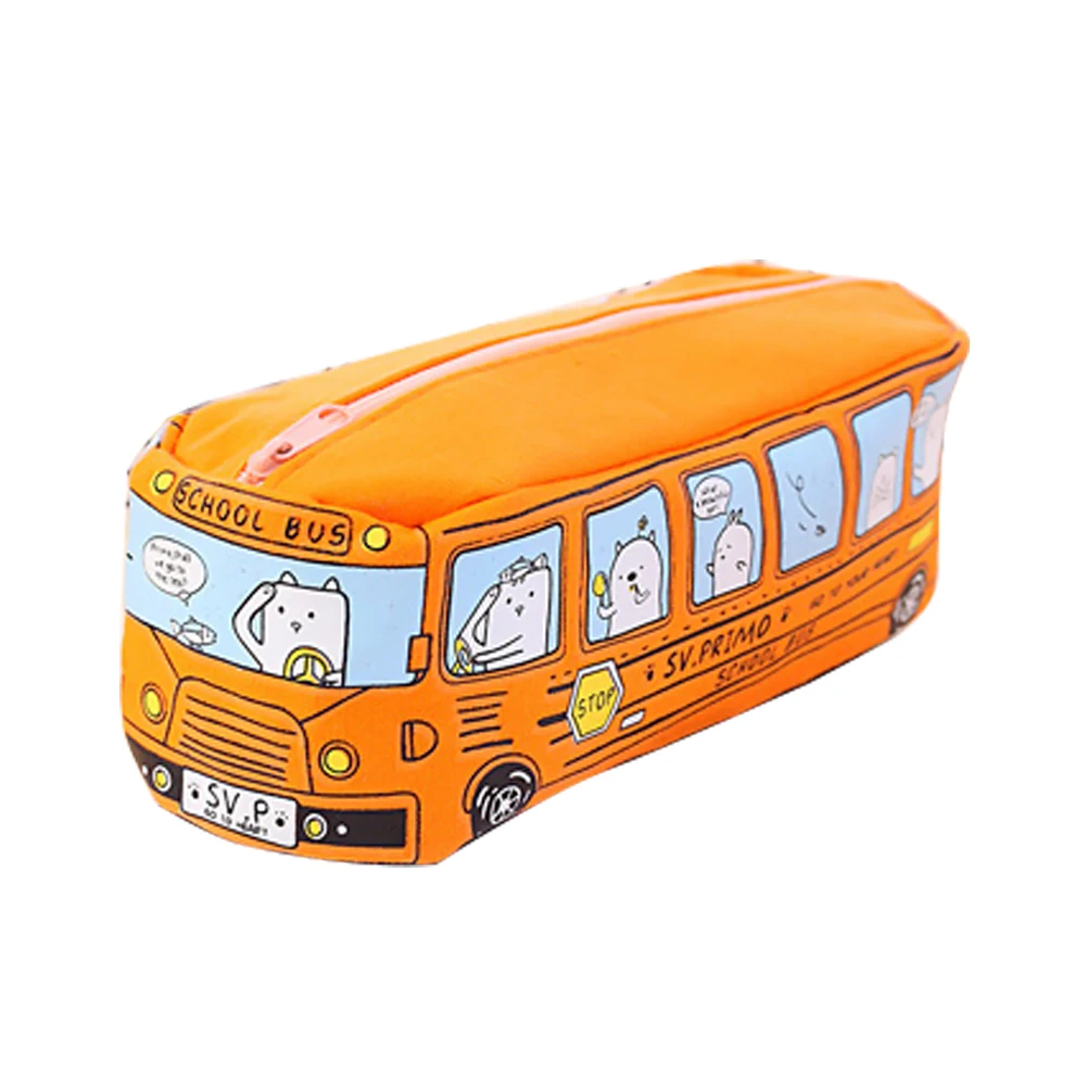 Креативный в форме автобуса пенал из парусины ящик женская сумка с кистями для макияжа мультфильм животных молния косметическая ручка мешок - Цвет: D