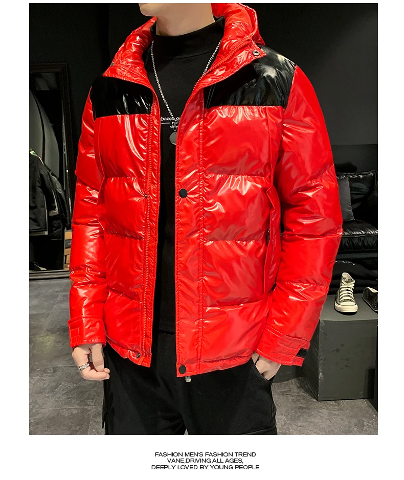 Winter Plus Velvet Thick Jacket Men's Slim Warm Fashion Parka Men Contrast Color Casual Hooded Coat Man Wild Cotton Jacket Male