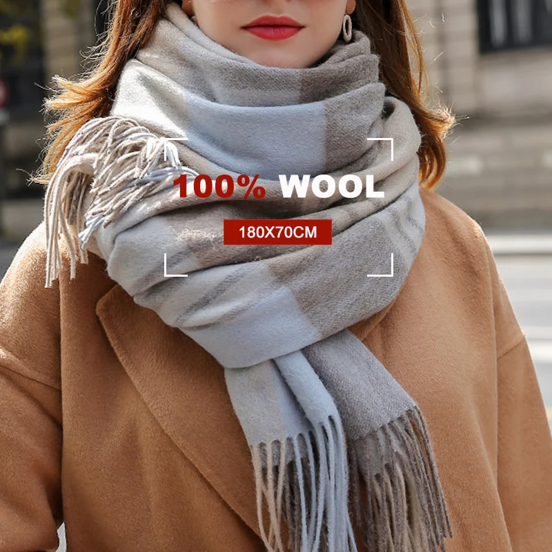 Women's Fall Winter Spring Plaid Warm Light Soft Scarves,Fashion Cashmere  Feel Long Scarf Thick Knit Shawl For Women.