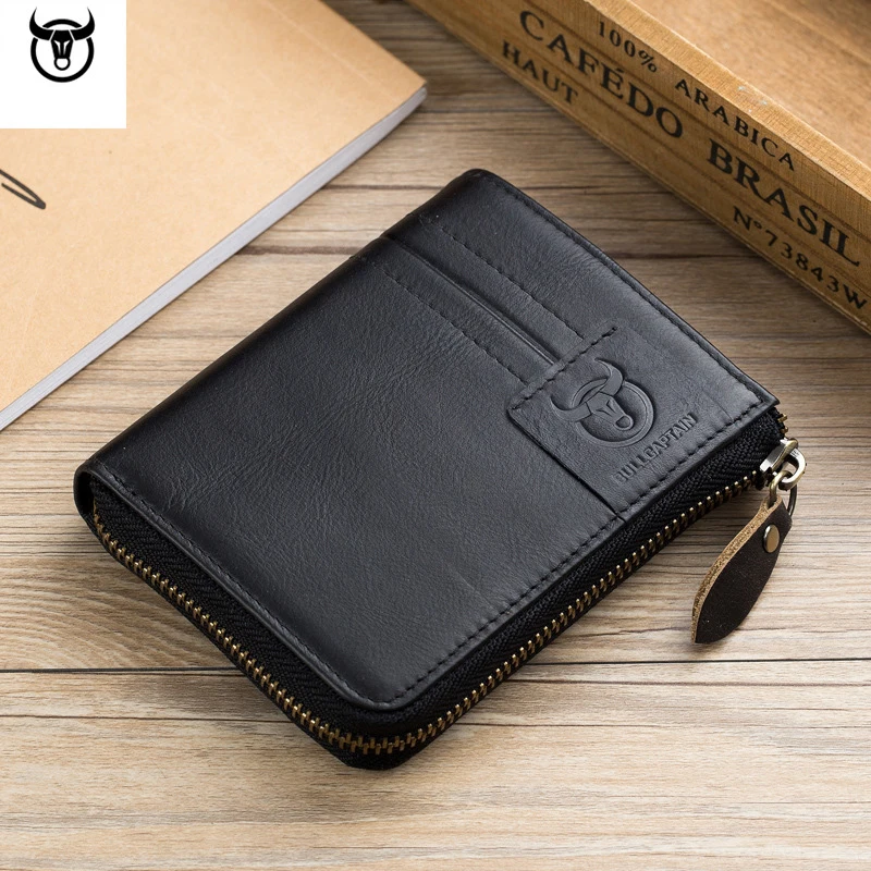 

2018 New Men Wallet Genuine Leather Card Holder Small Vintage Zipper&Hasp Wallet Luxury cow leather Man Purse Brand