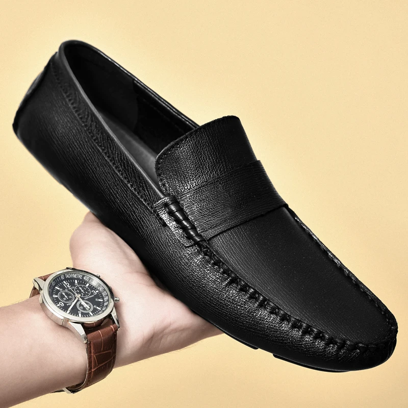 Genuine Leather Men Shoes Luxury Brand High Quality Formal Casual Mens Loafers Moccasins Soft Slip on Boat Shoes Plus Size 36-45