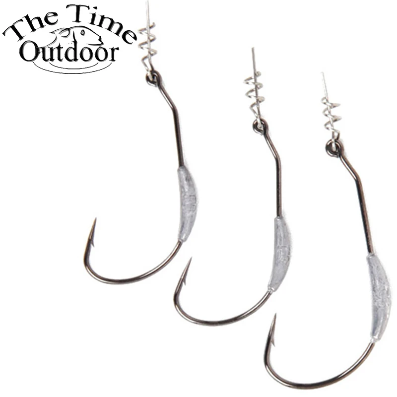 The Time 5pcs Weighted Worm Hook Carbon Steel Offset Curved Shank Barb