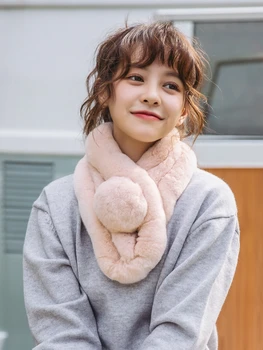 

Fur Collar cute sweet Rex rabbit fur scarf women's versatile scarf easy for matching