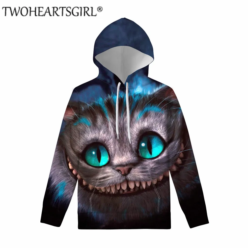 Twoheartsgirl Чеширский кот Harajuku Толстовка с капюшоном объемный пуловер для женщин топы с длинными рукавами и круглым вырезом женский осенне-зимний свитер