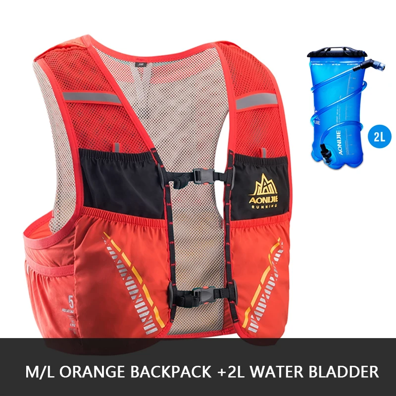 AONIJIE Hydration Pack Backpack Rucksack Bag Vest Harness Water Bladder Hiking Camping Running Marathon Race Climbing 5L Bag - Цвет: ML Orange 2L Bladder