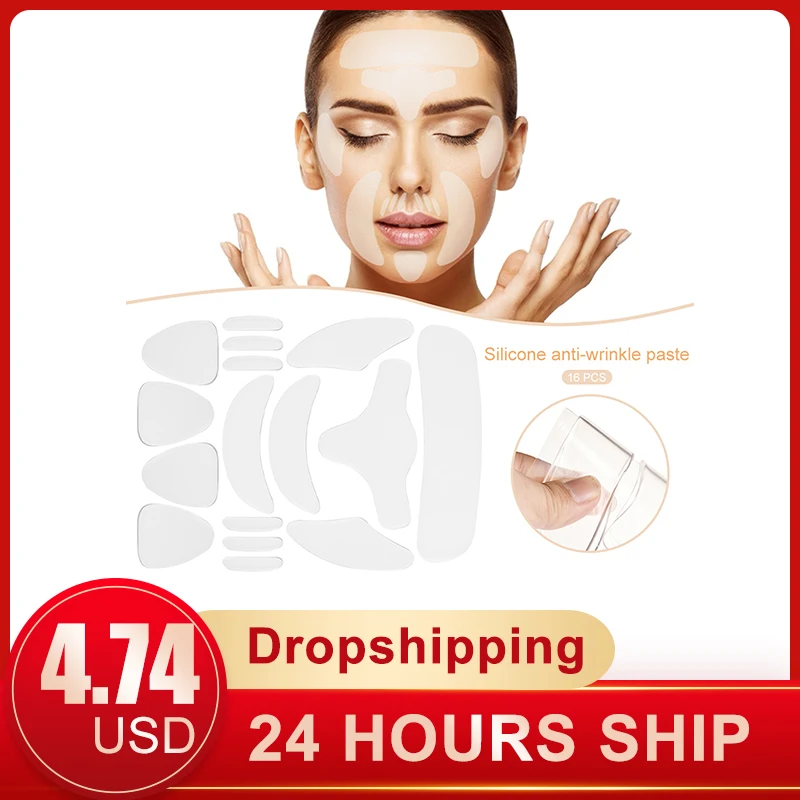 16PCS Reusable Silicone Anti wrinkle Face Forehead Sticker Cheek Chin Sticker Facial Eye Patches Wrinkle Removal Face Lifting