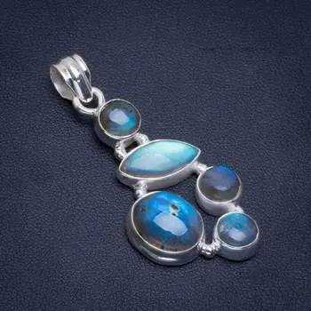 

Natural Blue Fire Labradorite Handmade Unique 925 Sterling Silver Pendant 2" B3317