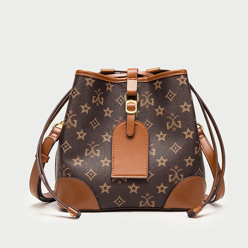 Classics Luxury Vintage Designer Babel Pinkors Printed Leather Retro Bucket Tote Bags For Women Two Size Shoulder Handbag