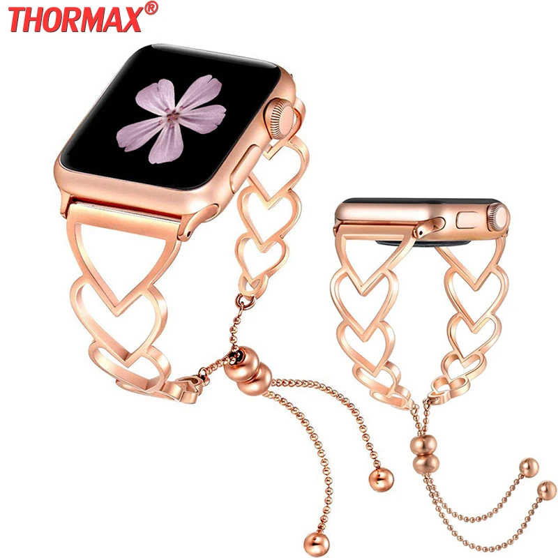 Браслет в форме сердца ремешок для Apple Watch 38 мм 40 мм 42 мм 44 мм браслет женский ремешок из нержавеющей стали ремешки для часов iwatch серия 5 4