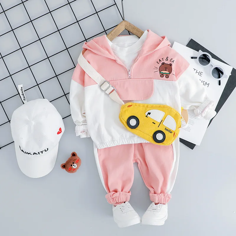 

2019 Real Roupa Infantil For Bebek Boys'suit Autumn Cartoon Coloured Long Sleeve Hat, Guard, Trousers And Girls' Two-piece Suit